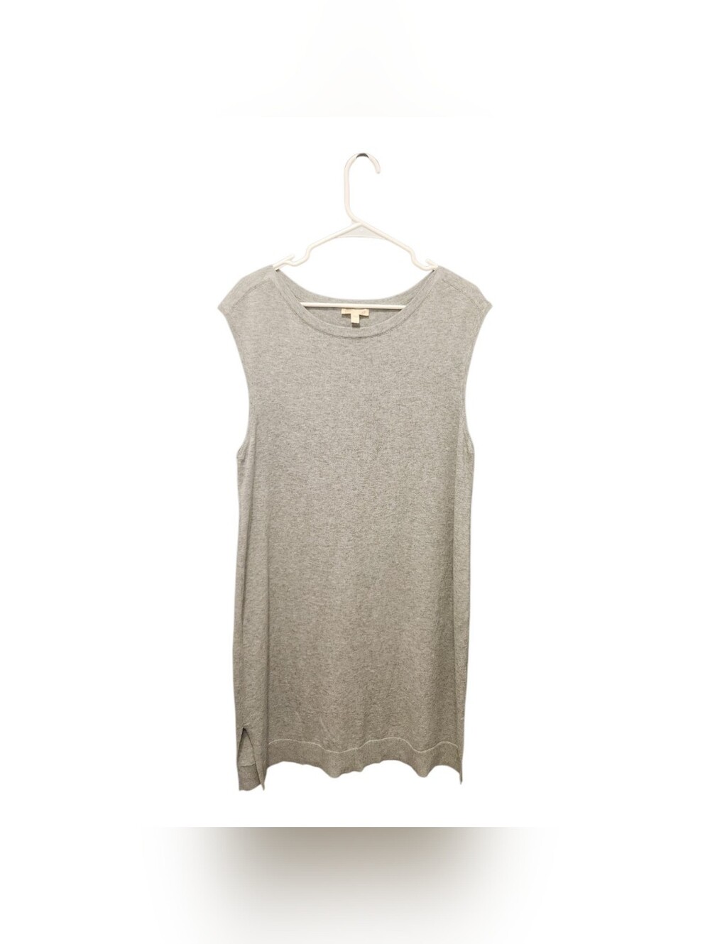 EILEEN FISHER Large Organic Cotton Cashmere Fine Knit Dress Side Vents Gray